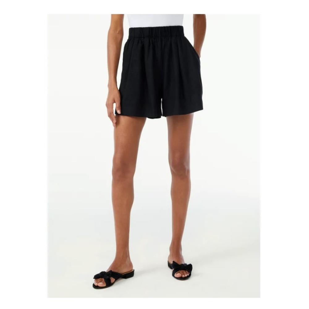 New  Women's Scoop Linen Blend Pull-On Short, Size L (12-14), Color Black Soot